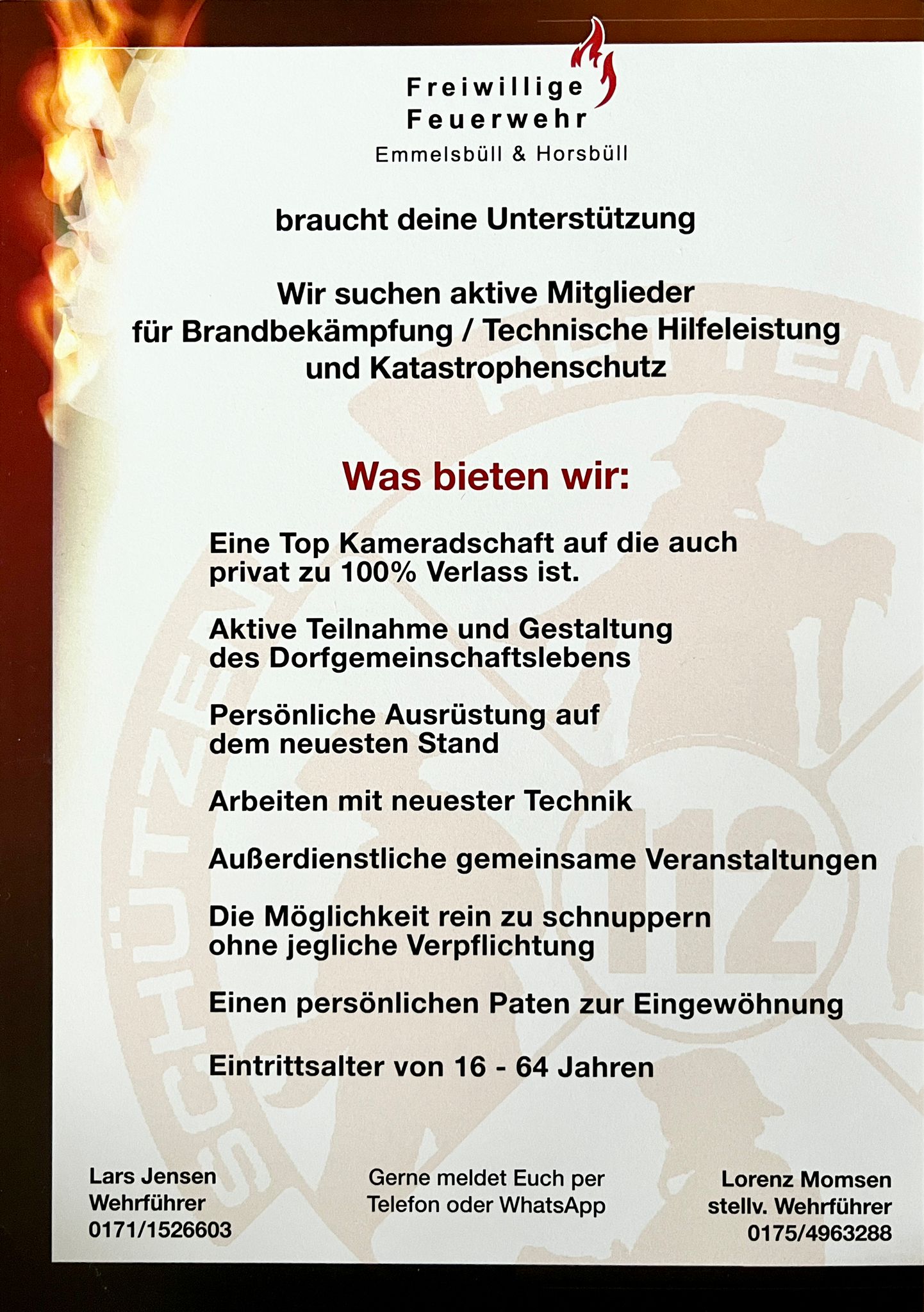 Klick öffnet Großansicht Flyer der Freiwilligen Feuerwehr Emmelsbüll